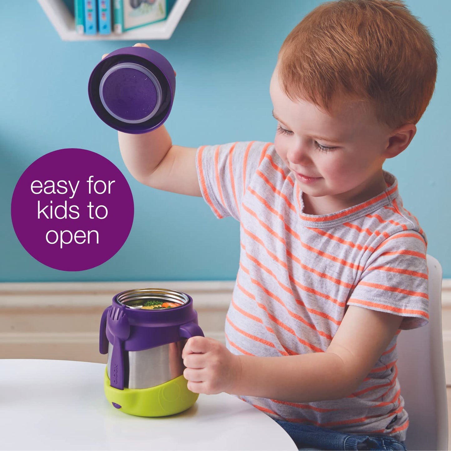 b.box Insulated Food Jar with Spork for Toddlers | Easy Open Container for Toddlers | Stainless Steel, 5hrs + of Perfect temperatures | Dishwasher Safe, BPA Free (Passion Splash, 11 oz)