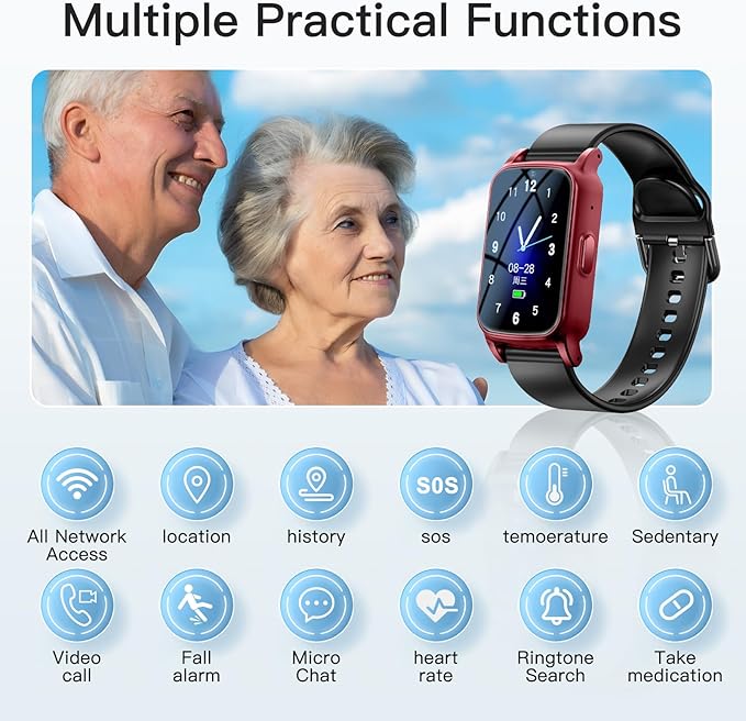 Smart Health Watch for Seniors & Alzheimer's - 4G GPS Tracker with Fall Detection, SOS Emergency Button, Two-Way Calling, Pedometer & Anti-Lost Alert for Dementia Patients