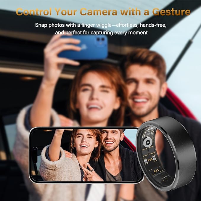 Smart Fitness Ring for Men & Women – Health & Activity Tracker with Heart Rate, Sleep Monitoring, Blood Oxygen, Motion Tracking, and Remote Camera Control, Waterproof & No Subscription Required