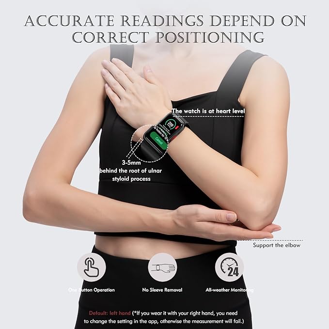 Smart Blood Pressure Monitor Watch with Inflatable Cuff- Accurate Health Tracking, Wrist BP Monitor, Blood Oxygen Monitoring and Heart Rate, Long Battery Life, Compatible with iOS and Android