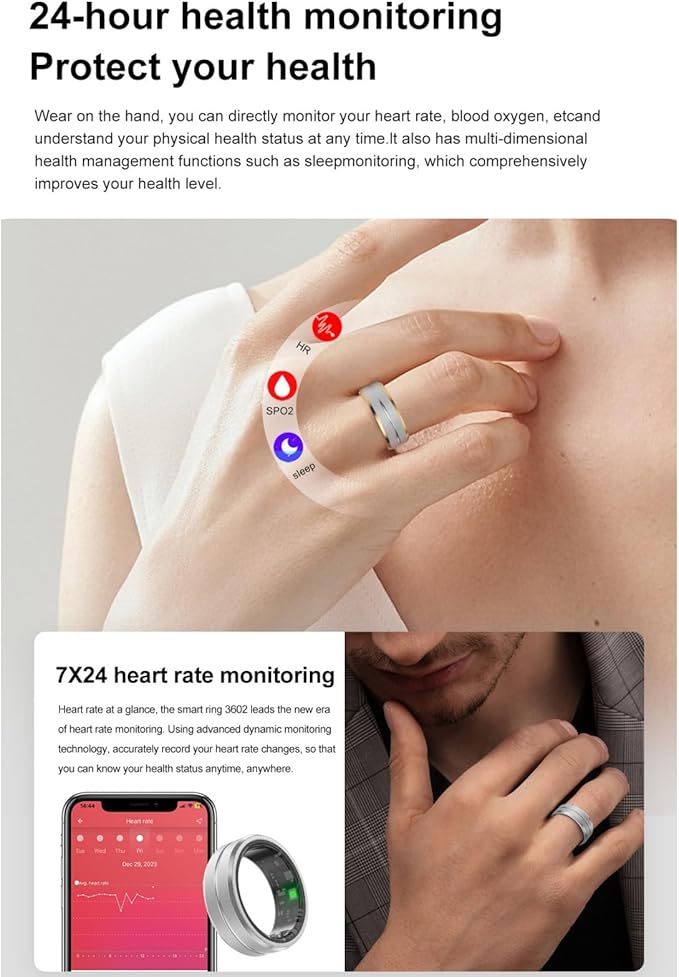 Smart Ring Fitness Tracker for Men and Women, Heart Rate & Blood Oxygen Monitor & Sleep Monitoring, Remote Selfie Control Ring, Waterproof Wearable Smart Rings (11)