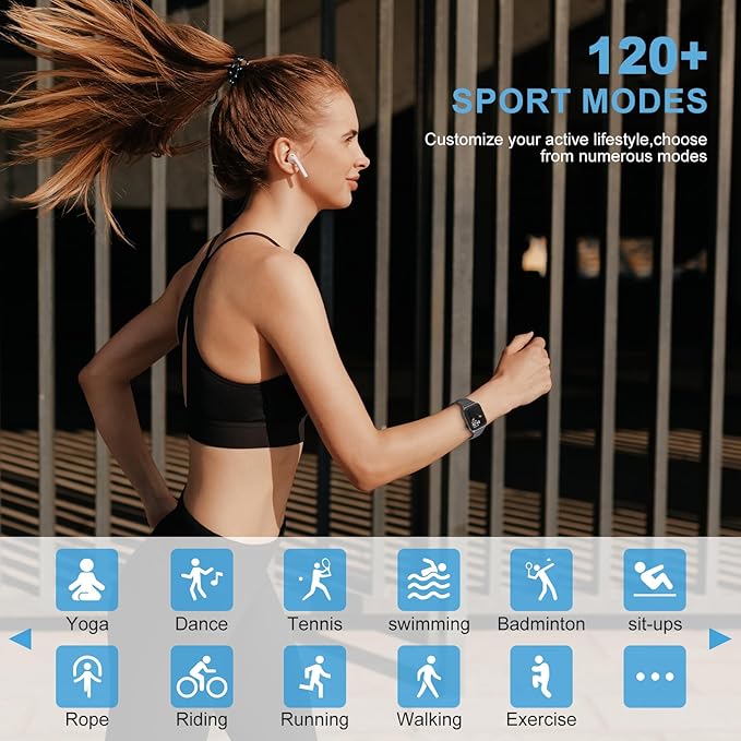 Smart Watch for Man Women Answer/Make Call, Fitness Watch with 120+ Sport Modes, IP67 Waterproof, Heart Rate/Sleep Tracker/Step Tracker/Blood Pressure Health Watch for Android iOS Phone (Black)