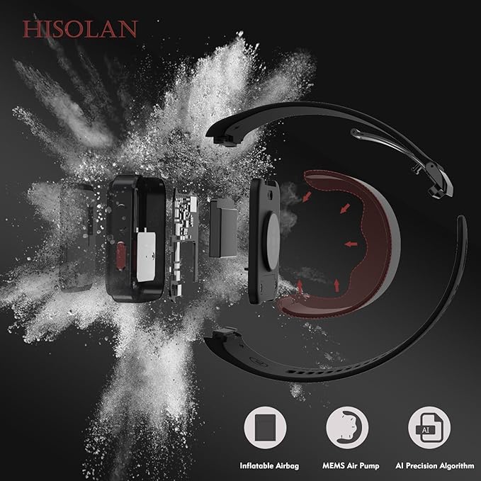Smart Blood Pressure Monitor Watch with Inflatable Cuff- Accurate Health Tracking, Wrist BP Monitor, Blood Oxygen Monitoring and Heart Rate, Long Battery Life, Compatible with iOS and Android