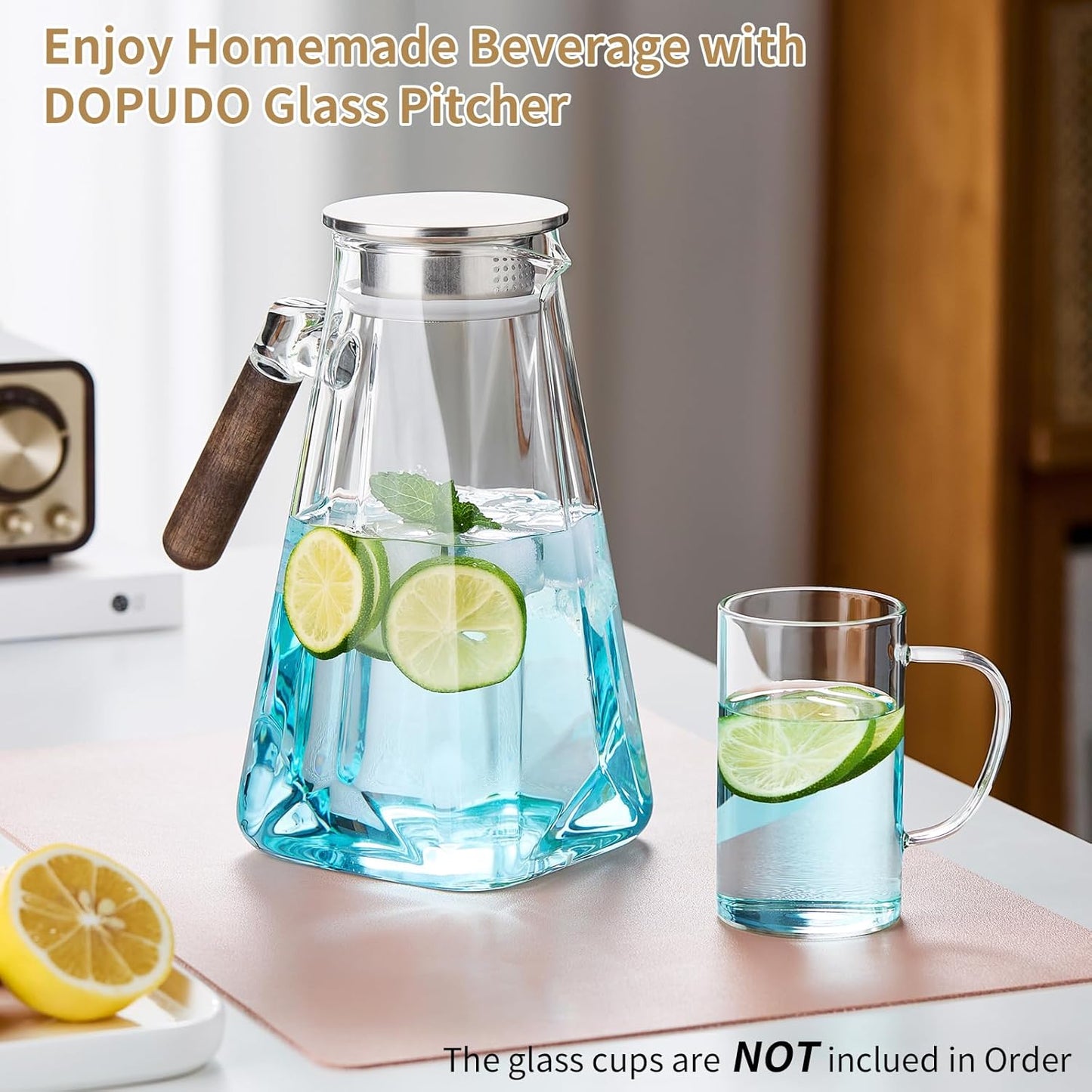 2L Glass Pitcher with Lid and Spout, Water Jug, 68 OZ Carafe for Hot/Cold Water, Large Iced Tea Pitcher for Coffee, Juice and Homemade Beverage