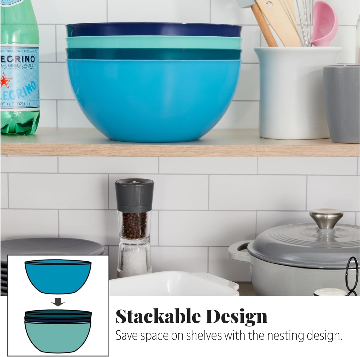 US Acrylic Vista Durable Plastic Salad and Serving 10-inch Bowls | Set of 4 in Coastal Colors | Reusable, BPA-free, Made in the USA | 135 oz. capacity