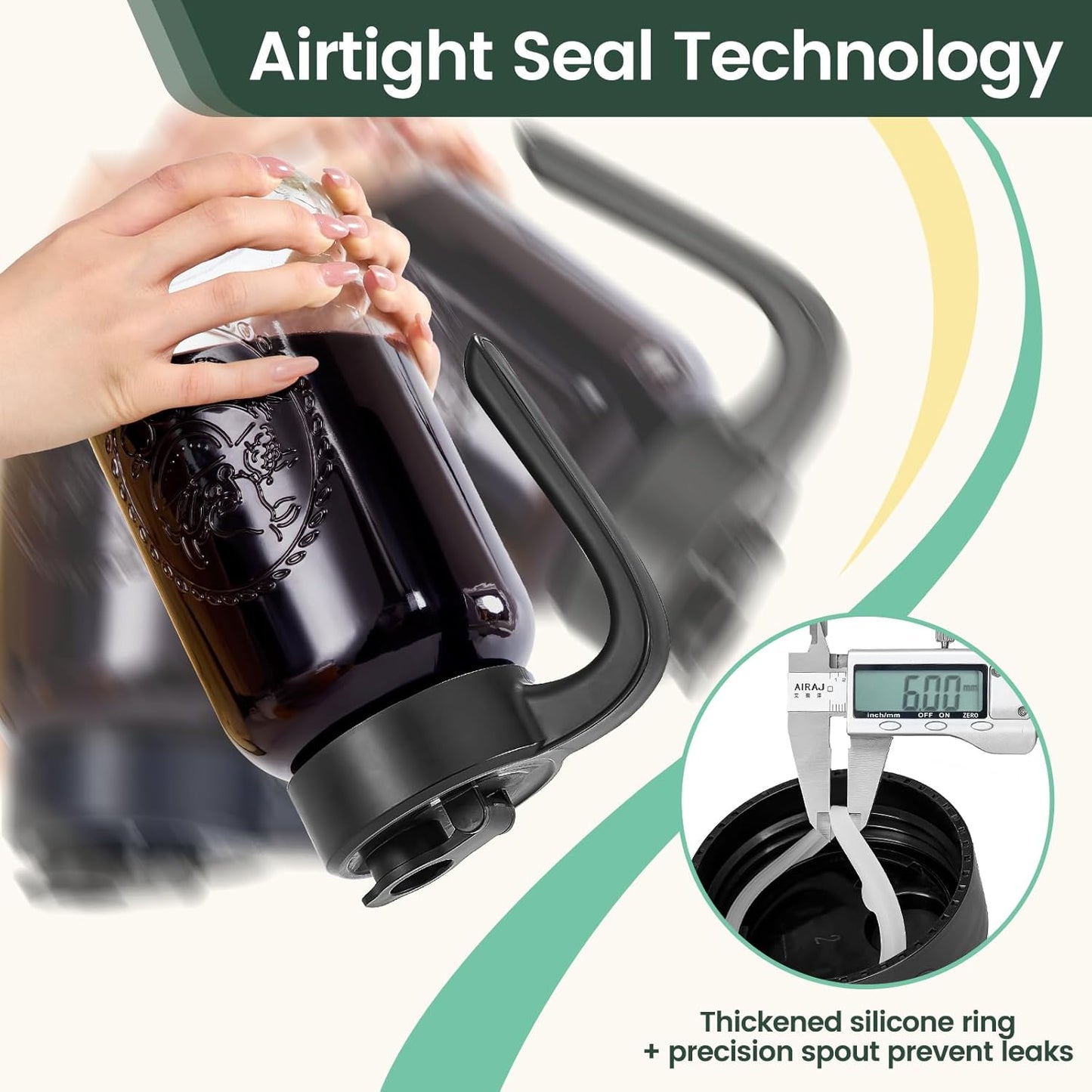 Mason Jar Pitcher - Airtight & Leakproof Glass Pitcher with Lid, Perfect for Breastmilk, Cold Brew, and Sun Tea, 2 Quart (64 oz) 1/2 Gallon Mason Jar with Pour Spout Lid