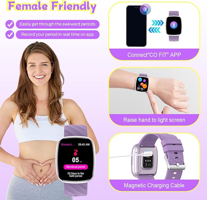 Smart Watch for Kids, Fitness Tracker with Pedometer, 100+ Sport Modes, Heart Rate, Sleep Monitor, Spo2, Calorie Step Counter, Fitness Watch 1.75"HD, Birthday Gifts for Girls Boys Teens 5-16 Purple