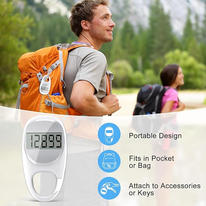 Simple Pedometer for Walking, Accurate Step Tracker with Carabiner, 3D Step Counter for Men Women Kids Seniors