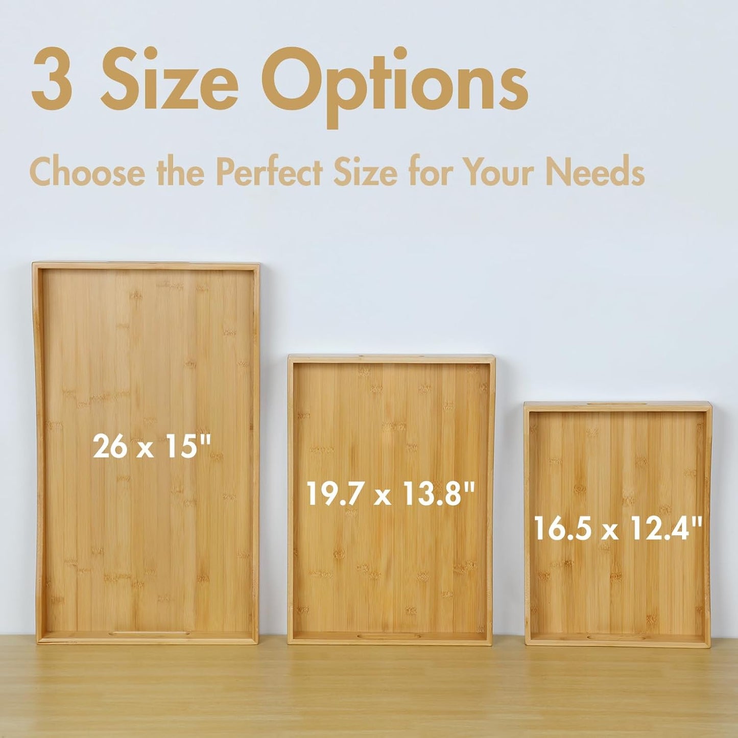 Gobam Bamboo Serving Tray with Handles, 19.7 x 13.8 inch Rectangular Decorative Tray for Entryway, Kitchen, Dining & Living Room, Large Wooden Breakfast Trays for Bed, Coffee Table & Ottoman