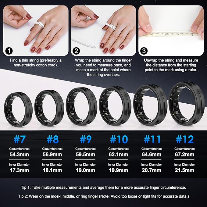 Smart Ring Fitness Tracker for Women Men - Waterproof Health Rings for Sleep Tracker, Heart and Blood Oxygen Monitor, Fitness Ring for Family Care,Step and Burned Calories Counter(10#)