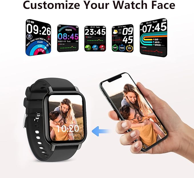 Smart Watch,1.85''HD Fitness Tracker Sport Smart Watches for Women Men with Call Heart Rate Blood Oxygen Sleep Track Step Counter 24 Sport Modes Smartwatch Waterproof Fitness Watch Android iOS