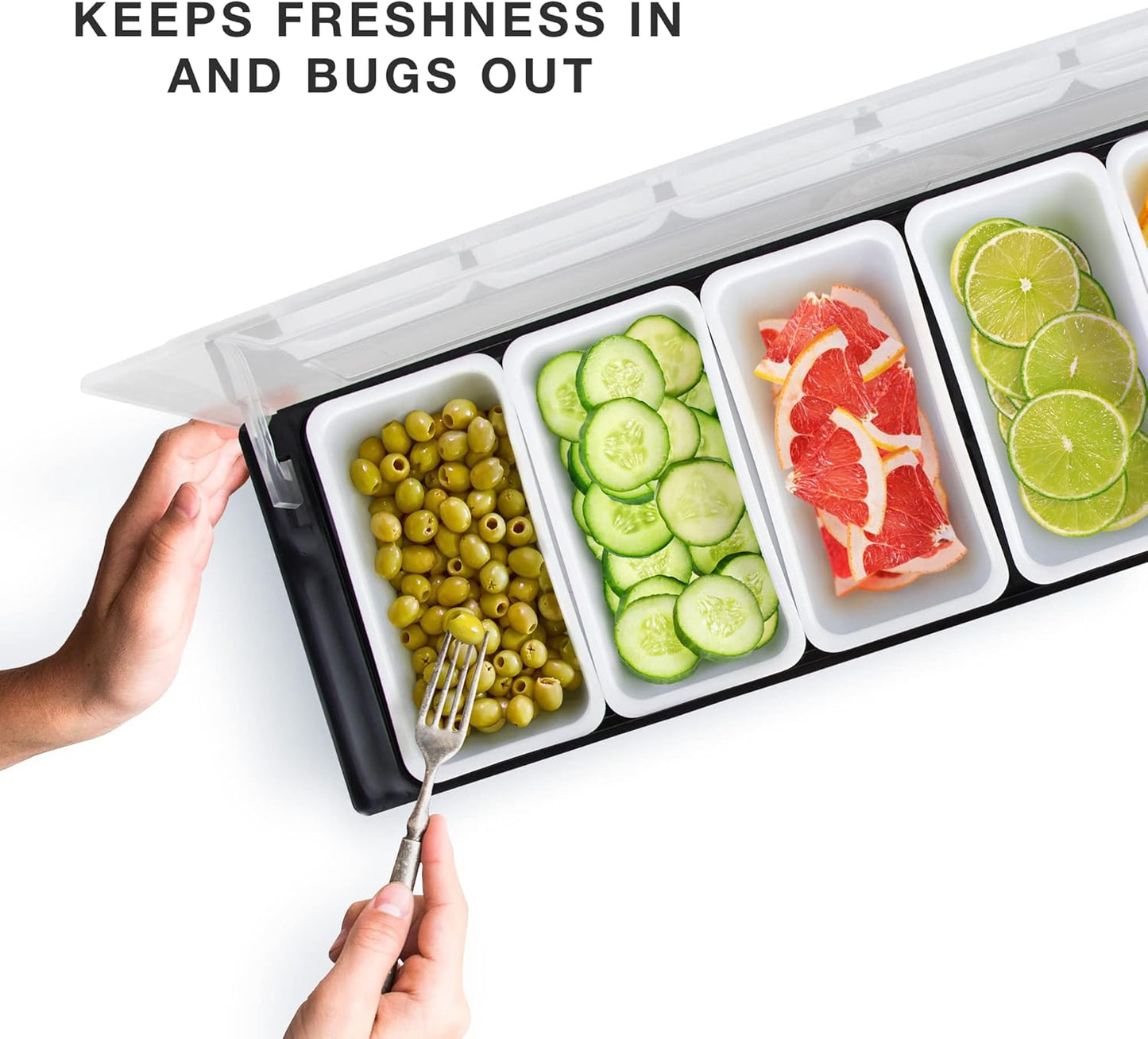 Cocktailor 6 Tray Bar Top Food & Garnish Station with Lid - Condiment Dispender for Bartending, Taco Bar, Ice Cream, Fruit, Salad Bar - Topping Organizer for Restaurant Supplies & Accessories