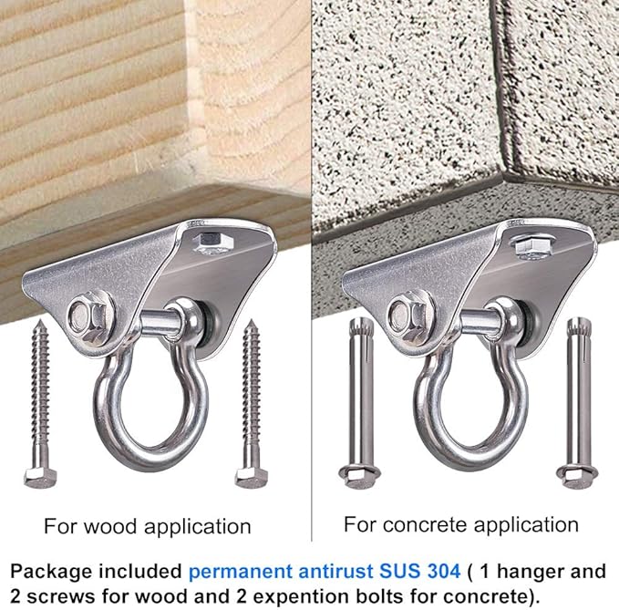 SELEWARE Heavy Duty Swing Hanger Stainless Steel Swing Hooks Ceiling Mount Swing Hardware for Porch Swing Set Hammock Chair Heavy Bag Yoga Silk
