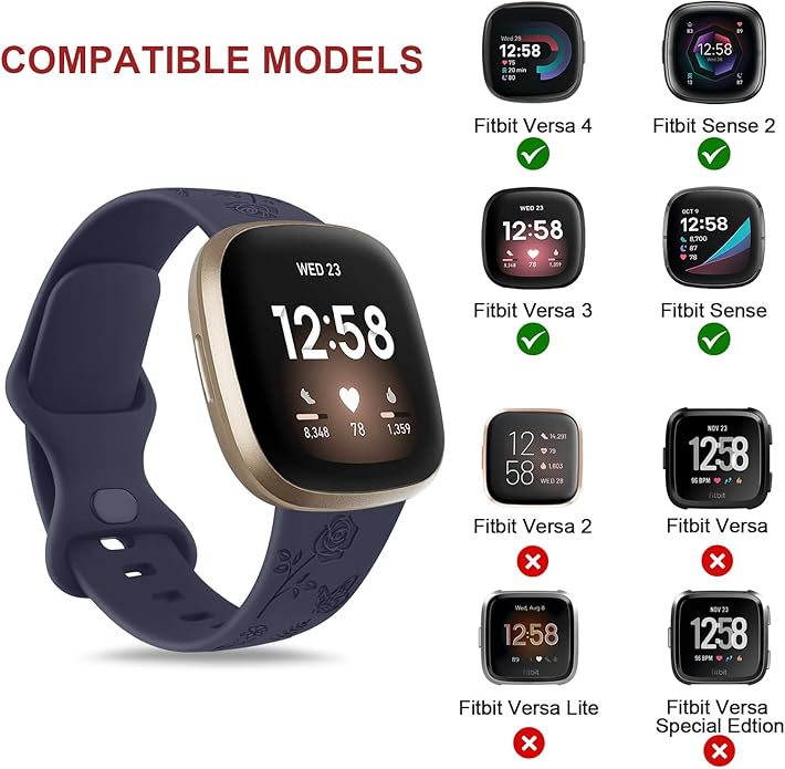 AK Floral Engraved Band Compatible with Fitbit Sense 2 / Sense Bands/Fitbit Versa 4 / Versa 3 Bands Women Men, Soft Sport Replacement Wristbands for Fitbit Sense 2 / Sense/Versa 4 / Versa 3 Smart Watch