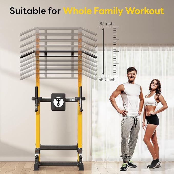 SogesHome Power Tower Pull Up Bar and Dip Stand 10 Adjustable 500LBS