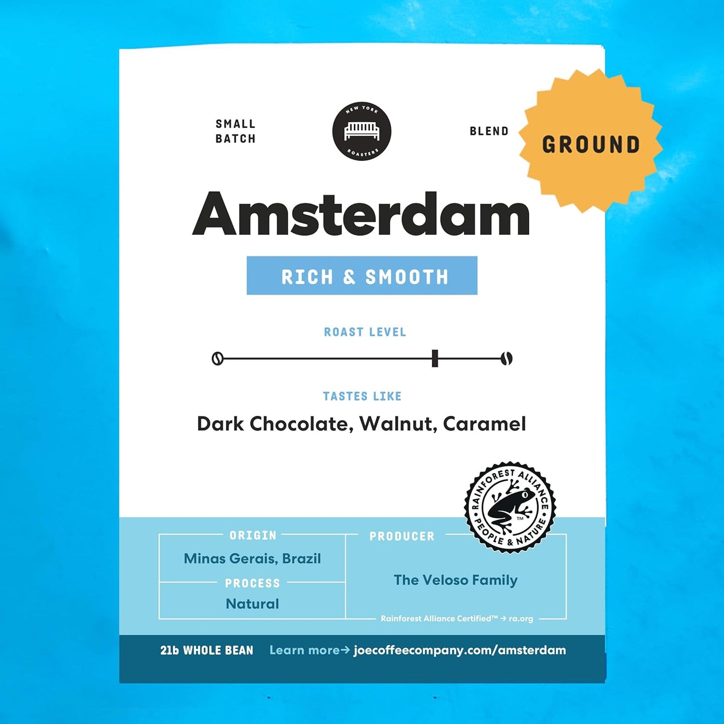 Joe Coffee Company, Amsterdam, Medium Roast, Ground Coffee, 2 lb Bag, Small-Batch Specialty NYC Roaster