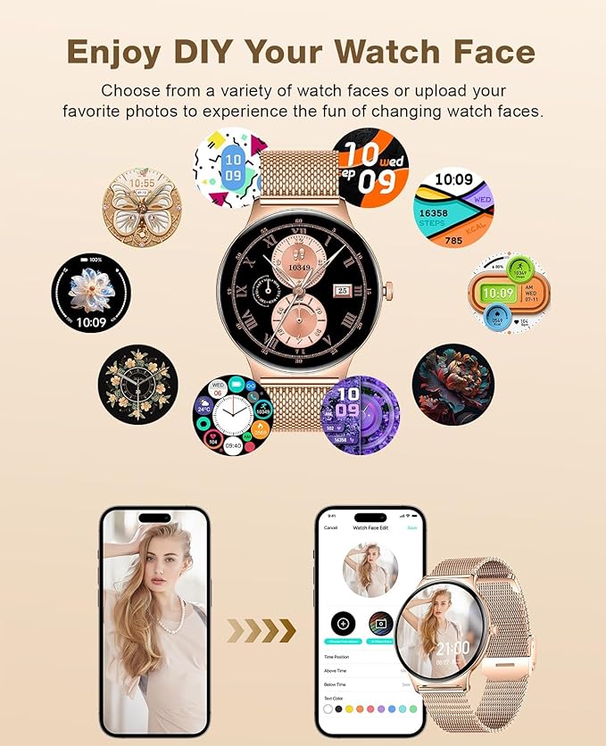 SOUYIE Smart Watches for Women, 1.43" AMOLED Display Fitness Tracker with Bluetooth Make/Answer Call, Heart Rate/SpO2/Sleep Monitor, 100+ Sports Modes, IP67 Waterproof Smartwatch for Android iPhone