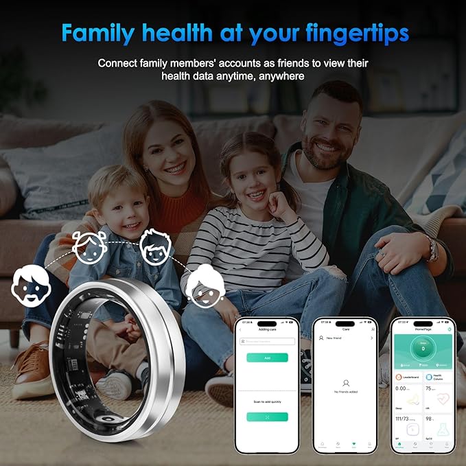 Smart Ring Fitness Tracker for Women Men - Waterproof Health Rings for Sleep Tracker, Heart and Blood Oxygen Monitor, Fitness Ring for Family Care, Health Monitor for Step and Calories Counter(7#)
