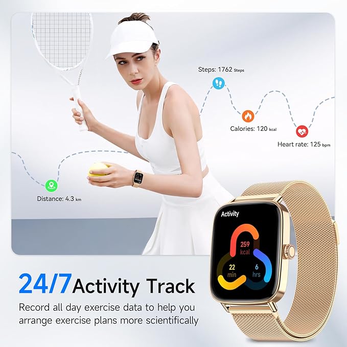 Smart Watches for Women, 1.85" HD Smartwatch (Answer/Make Calls), 100+ Sport Fitness Watch with Heart Rate/Sleep/SpO2 Monitor, IP68 Waterproof Reloj Inteligente Compatible iPhone/Samsung/Android