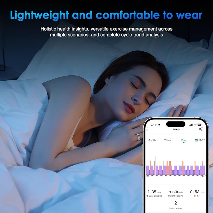 Smart Ring Fitness Tracker for Women Men - Waterproof Health Rings for Sleep Tracker, Heart and Blood Oxygen Monitor, Fitness Ring for Family Care, Health Monitor for Step and Calories Counter(7#)