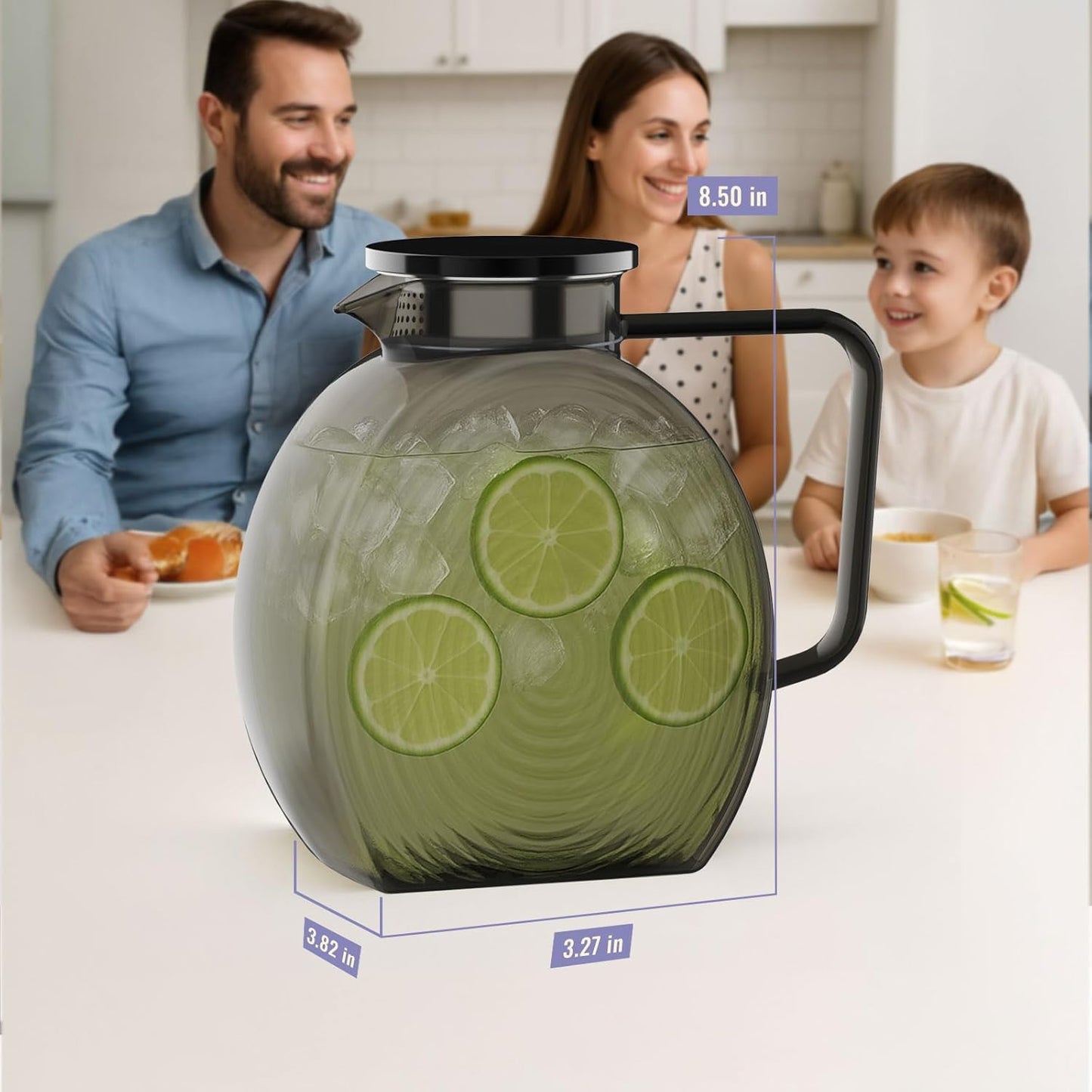 Glass Pitcher With Lid, 2.3 Liter 78 oz Glass Water Pitchers, 0.6 Gallon Glass Pitcher With handle and Lids for Fridge, Carafe Jug Jar For Hot/Cold Water Tea Iced Juice Coffee Milk Beverage