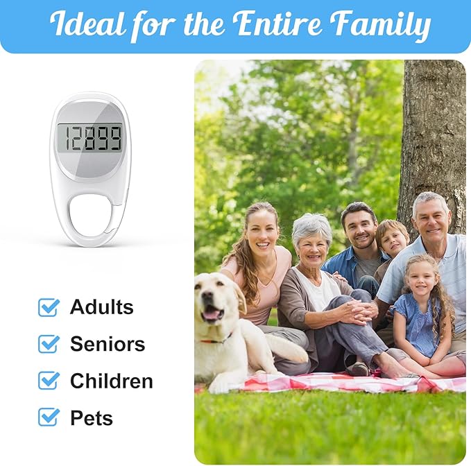 Simple Pedometer for Walking, Accurate Step Tracker with Carabiner, 3D Step Counter for Men Women Kids Seniors
