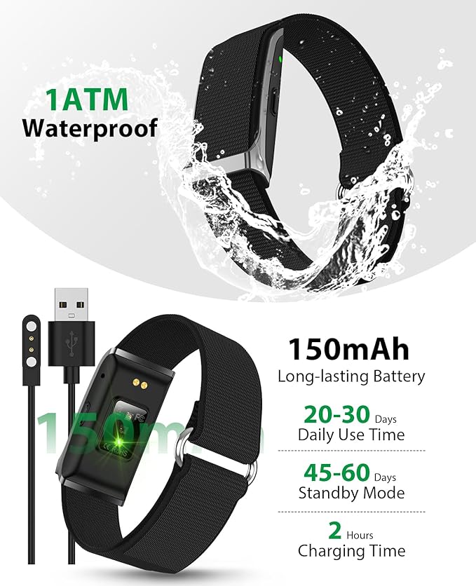 Smart Bracelet, Wearable Activity & Fitness Tracker Band, 24H Sleep Tracker, All-Day Continuous Heart Rate Blood Pressure Stress HRV Monitor, 120+ Sport Modes Smart Wristband with Free APP 2 Bands