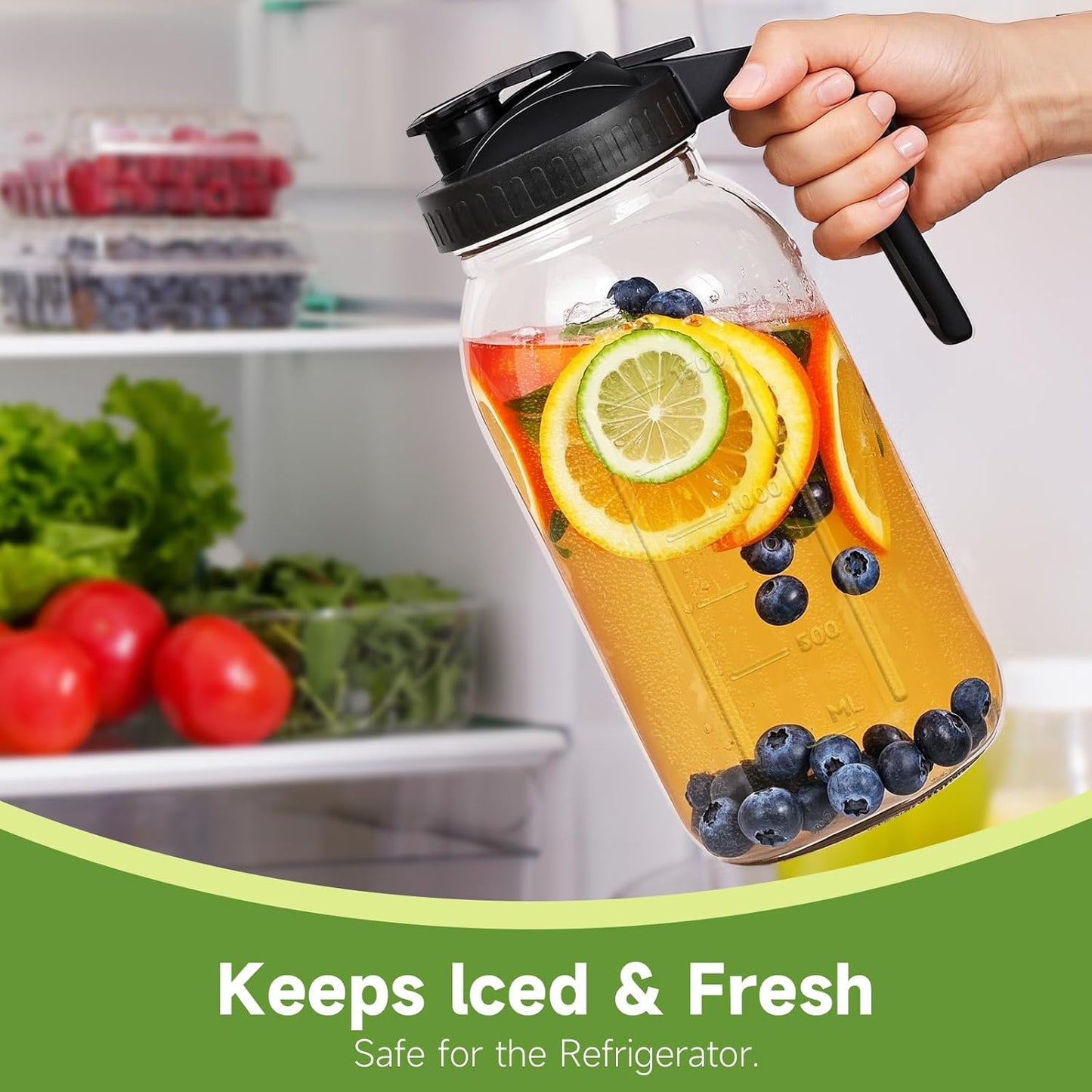 3-Pack 64oz Glass Mason Jar Pitchers with Leak-Proof Lids and Handles – Wide Mouth Design for Sun Tea, Cold Brew, Lemonade, Juice, Iced Tea, and Water