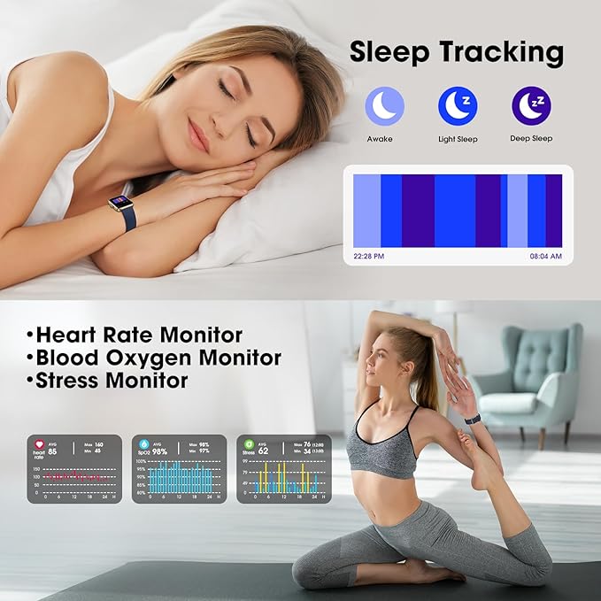 Smart Watch for Women Men, Fitness Tracker Watch with Heart Rate Monitor, Sleep, 5ATM Waterproof Smartwatch Sports Watch Compatible with Android iOS Phones Step Calories Counter