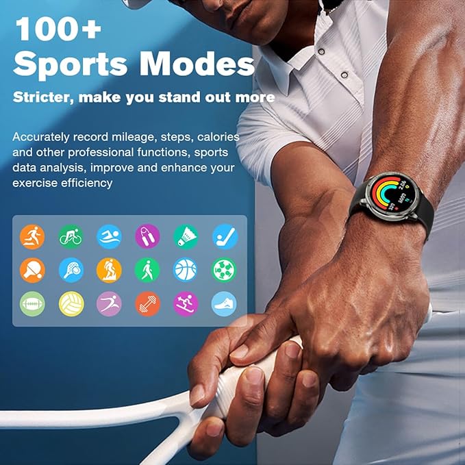 Smart Watch for Men Women (Answer/Make Calls), 1.46" IPS HD Screen, Fitness Tracker, 100+ Sport Modes, Blood Oxygen/Sleep/Heart Rate Monitor, IP67 Waterproof, Smartwatch for Android iOS, Black