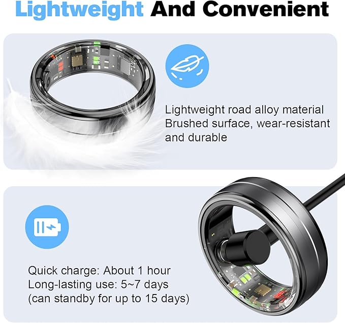 Smart Ring Health Tracker for Men/Women,Fitness Ring Sleep Tracker,Fast Charging for Long-Lasting Use,for Pedometer Exercise,Monitor Sleep, Heart Rate, Stress,Waterproof (Deep Gray, 10)