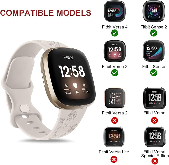 AK Floral Engraved Band Compatible with Fitbit Sense 2 / Sense Bands/Fitbit Versa 4 / Versa 3 Bands Women Men, Soft Sport Replacement Wristbands for Fitbit Sense 2 / Sense/Versa 4 / Versa 3 Smart Watch