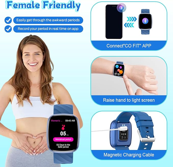 Smart Watch for Kids, Fitness Tracker with Pedometer, 100+ Sport Modes, Heart Rate, Sleep Monitor, Spo2, Calorie Step Counter, Fitness Watch 1.75"HD, Birthday Gifts for Girls Boys Teens 5-16 Blue