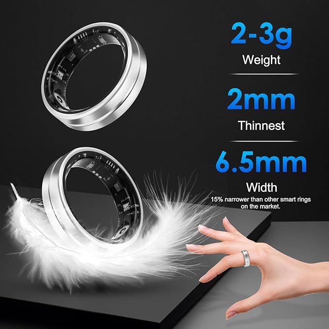 Smart Ring Fitness Tracker for Women Men - Waterproof Health Rings for Sleep Tracker, Heart and Blood Oxygen Monitor, Fitness Ring for Family Care, Health Monitor for Step and Calories Counter(7#)