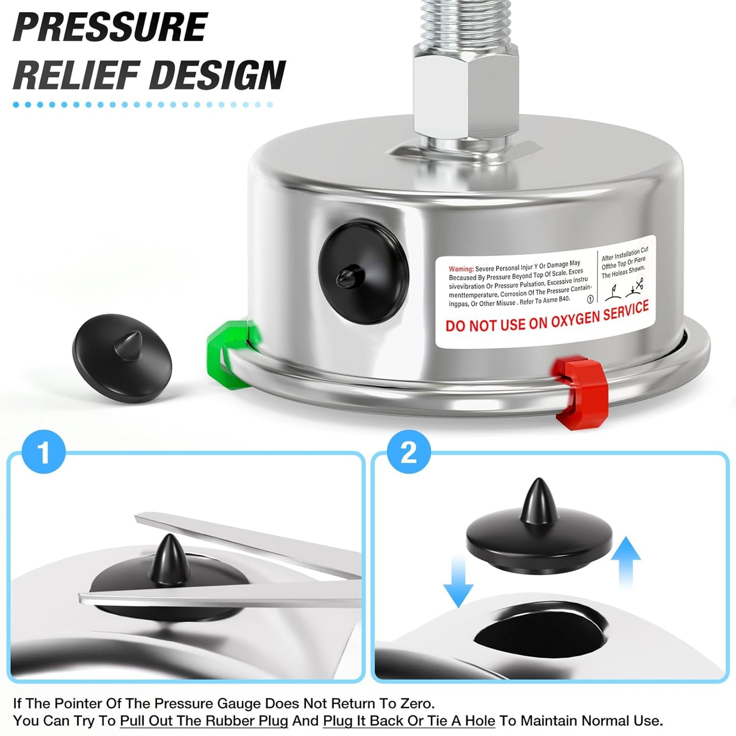 MEANLIN MEASURE -30inHG~30Psi Vacuum Pressure Gauge 316 Stainless Steel Joint 1/4" NPT 2.5" FACE DIAL, Stainless Steel Liquid Filled Pressure Gauge WOG Water Oil Air Back Mount, 2PCS Snaps
