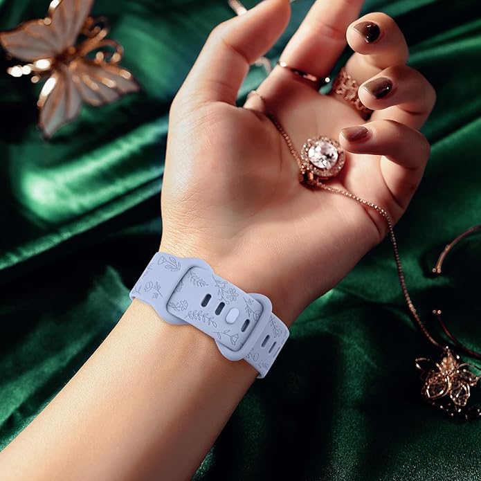 AK Floral Engraved Band Compatible with Fitbit Sense 2 / Sense Bands/Fitbit Versa 4 / Versa 3 Bands Women Men, Soft Sport Replacement Wristbands for Fitbit Sense 2 / Sense/Versa 4 / Versa 3 Smart Watch