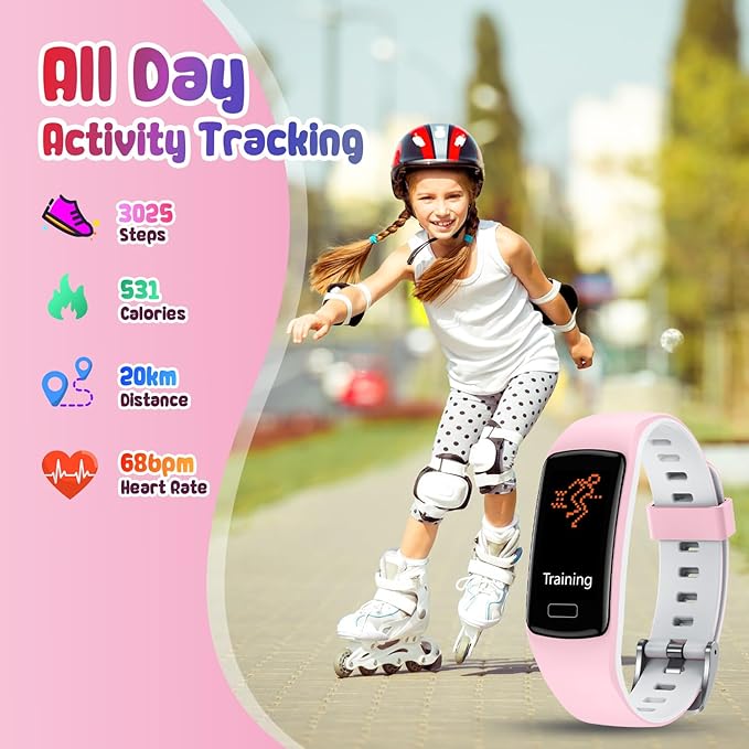 Smart Fitness Tracker Watch for Kids - Boys Girls Waterproof Smartwatch with Pedometer Heart Rate Sleep Tracking Alarm Clock Activity Tracker Calorie Step Counter Watch for Girls Boys Teens