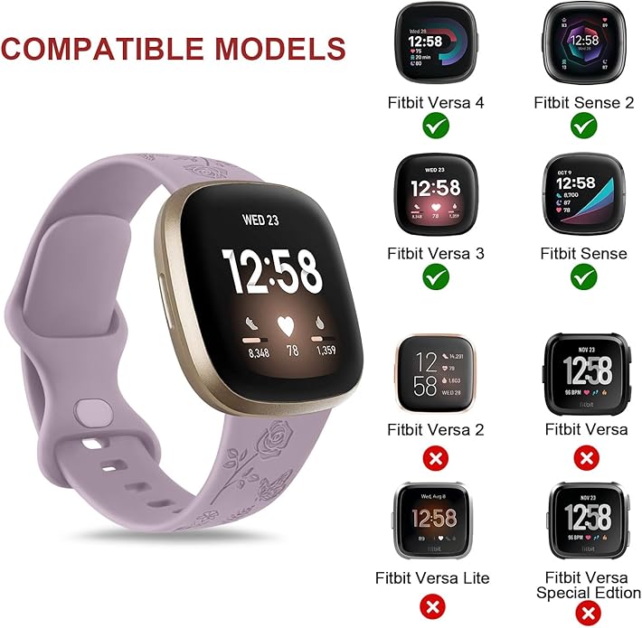 AK Floral Engraved Band Compatible with Fitbit Sense 2 / Sense Bands/Fitbit Versa 4 / Versa 3 Bands Women Men, Soft Sport Replacement Wristbands for Fitbit Sense 2 / Sense/Versa 4 / Versa 3 Smart Watch