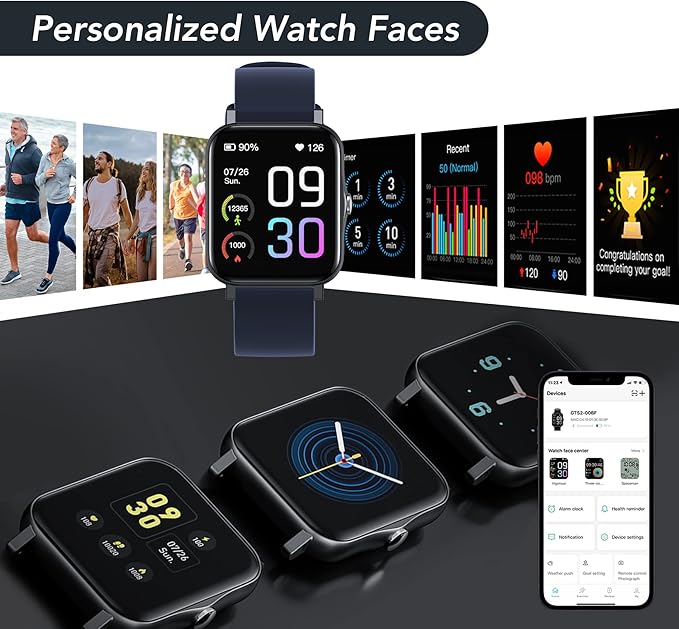 Smart Watch for Men and Women,IP68 Waterproof Fitness Tracker with Heart Rate and Sleep Monitor, Blood Pressure Blood Oxygen Tracking Smartwatch Compatible with Android iPhone iOS Phones