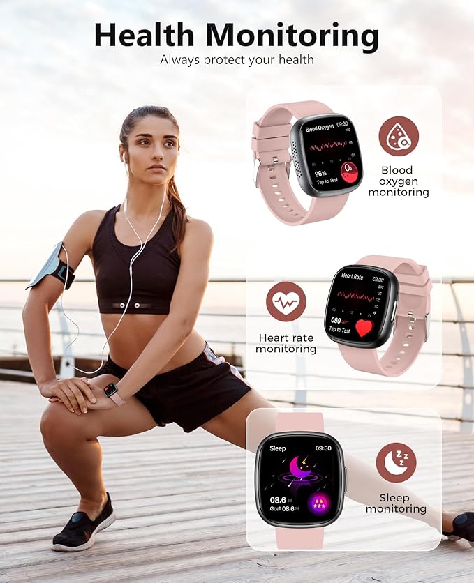 Smart Watches for Men Women with Bluetooth Call 1.72" HD Touch Screen Fitness Watch with Heart Rate/Sleep Monitor,100+ Sports Modes Fitness Tracker Smartwatch with IP68 Waterproof for Android iOS,Pink
