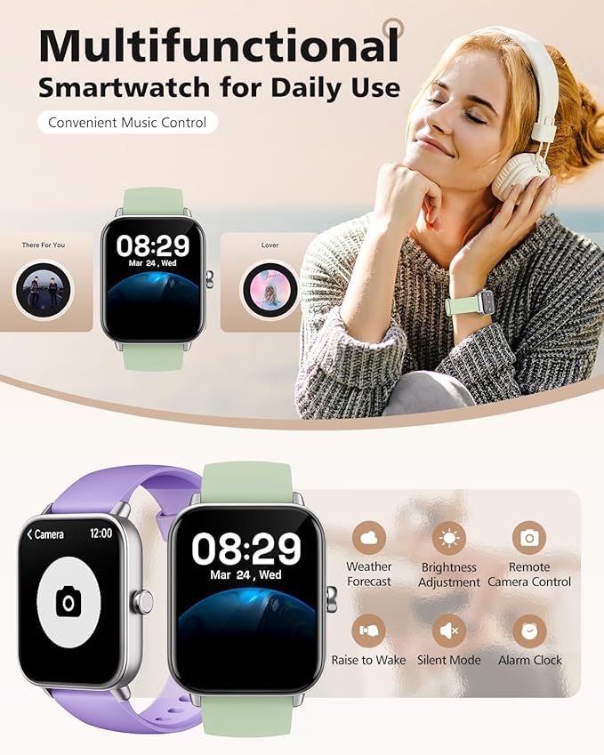 Smart Watch, Compatible with iPhone 9.0 or Above and Android 6.0 or Above, 45mm Men's and Women's Watch, Smartwatch Fitness Tracker, Fits Wrists 5.8-8.7 Inches (160-230mm), Waterproof, Green