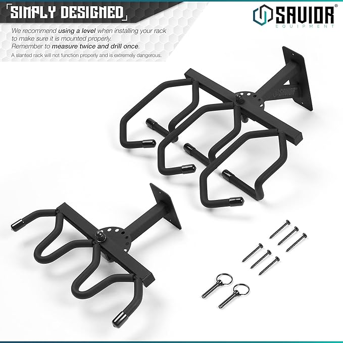 Savior Equipment Wall-Mount Rifle Rack Tactical Shotgun Carbine Firearm Free-Standing Gun Display Indoor Storage Rack - Heavy Duty Steel, Wide Angle Adjustment, 3-Slot Holds up to 75 Lbs