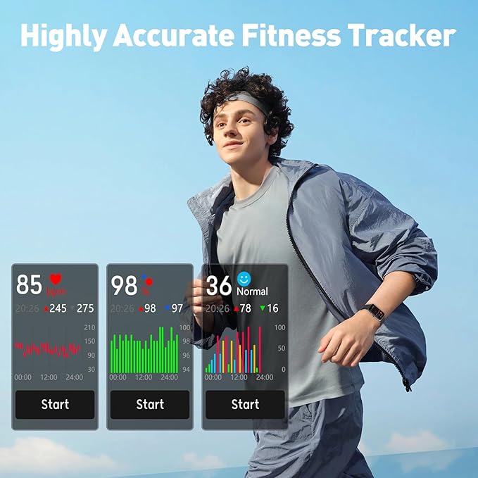 Activity & Fitness Trackers,1.47" Smart Fitness Watch with 24/7 Blood Pressure/Blood Oxygen/Heart Rate/Stress Monitoring, IP67 Waterproof Calorie Step Sleep Tracker Health Watch for Women Men