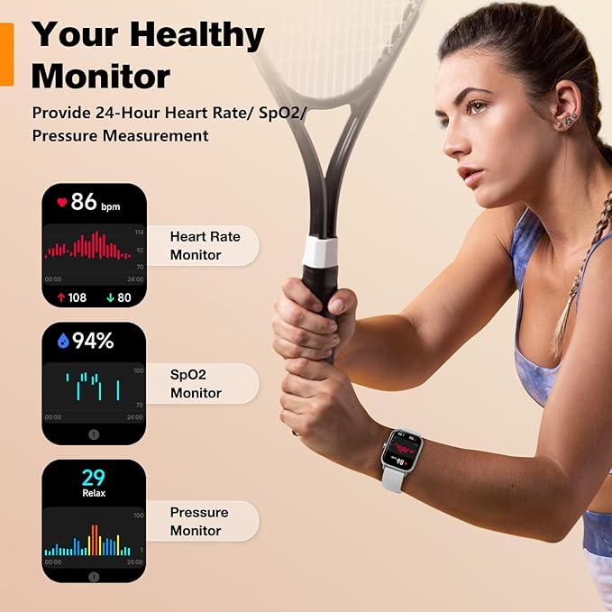 Smart Watch for Women Android iPhone Compatible, 1.8” Touchscreen,Bluetooth Call,24/7 Heart Rate, SpO2 Monitor, Step Counting, Sleep Tracking, IP68 Waterproof Activity Tracker and Smartwatch(White)