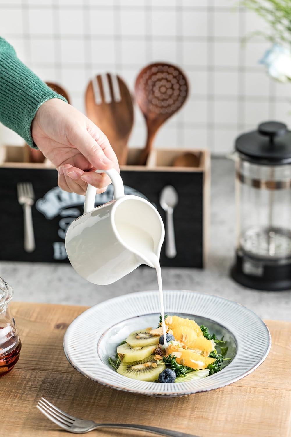 Creamer 9 OZ Creamer Pitcher, White Creamer with Handle, Porcelain Small Milk Pitcher, Coffee Farmhouse Kitchen Accessory