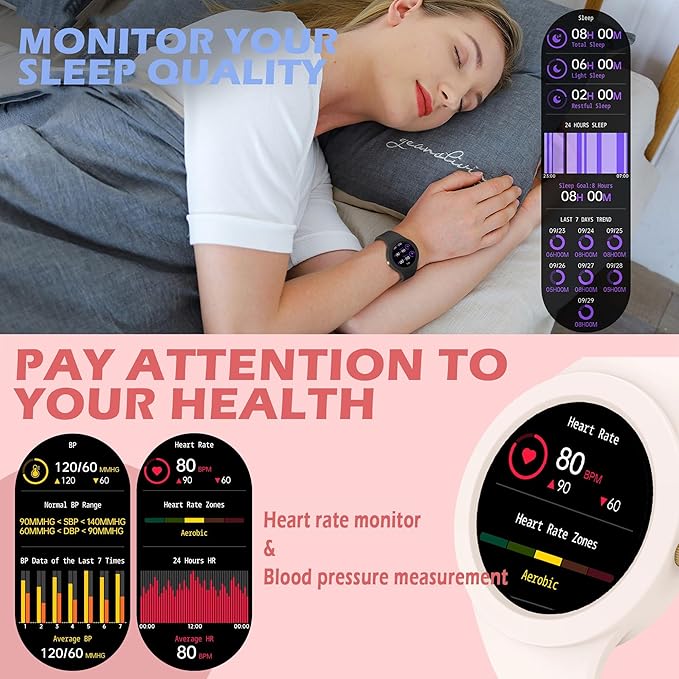 Smart Watch for Women Ladies Smartwatch for Android iOS Phones Heart Rate Sleep Tracker Fitness Watch 123+ Sports Modes Pedometer Calorie Counter