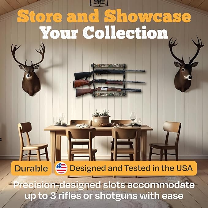 Rush Creek Creations | Indoor Gun Rack for up to 3 Rifles or Shotguns, Premium Wood Construction with Scratch-Resistant Finish Gun Storage for Firearms, Alternative for Gun Safe for Rifles and Pistols