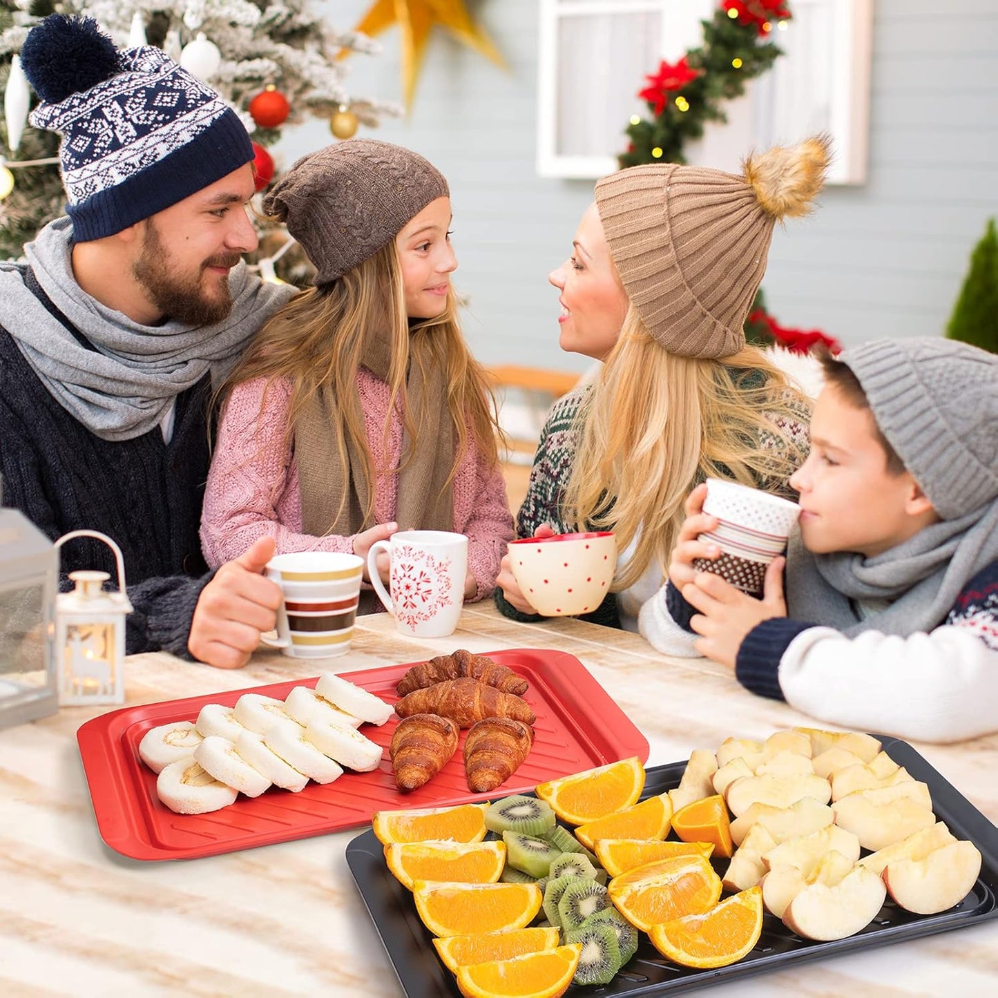 TP Grilling Prep and Serve Trays, 17" BBQ Tray for Meat Marinating and Food Plating, Melamine Serving Platters Set of 2 Grilling Accessories, Black and Red
