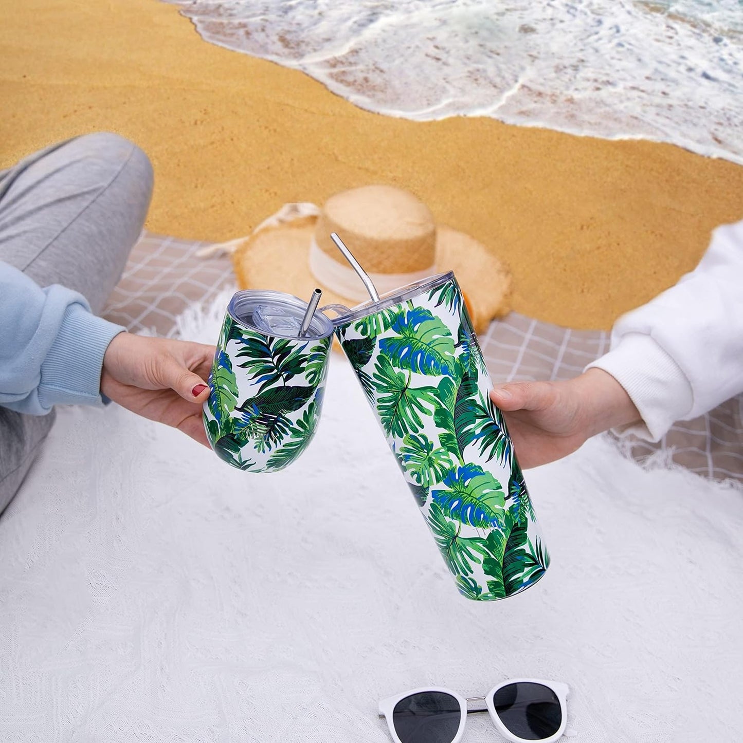 THILY Tumbler Stainless Steel Coffee Cup 26 oz Triple-Insulated Travel Mug with Splash-Proof Lid, for Ice Drinks and Hot Beverage Smoothies Cup, Green Plants