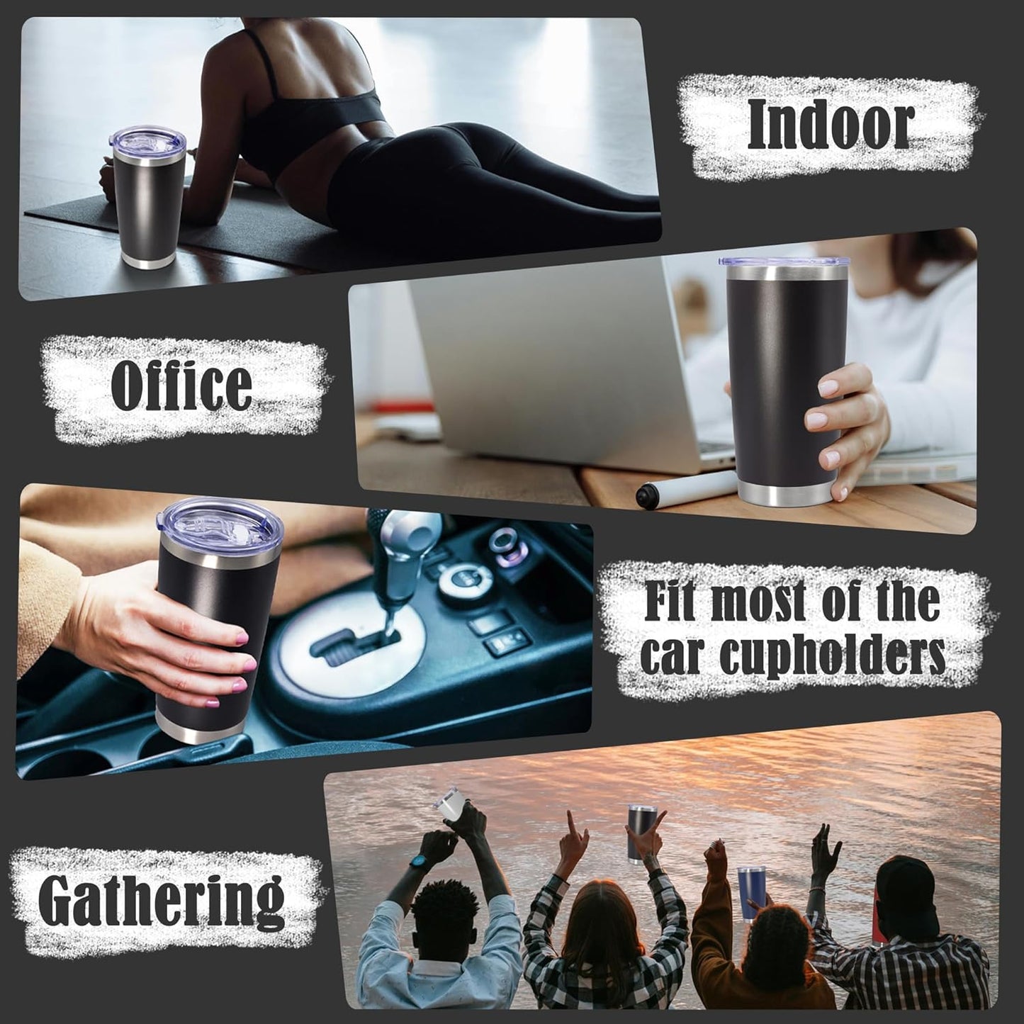 20 oz Tumbler Coffee Tavel Tumblers Bulk with Lid Stainless Steel Double Wall Vacuum Insulated Mug Powder Coated Cups fit Car Cupholder for Hot and Cold - Black, 12Pack